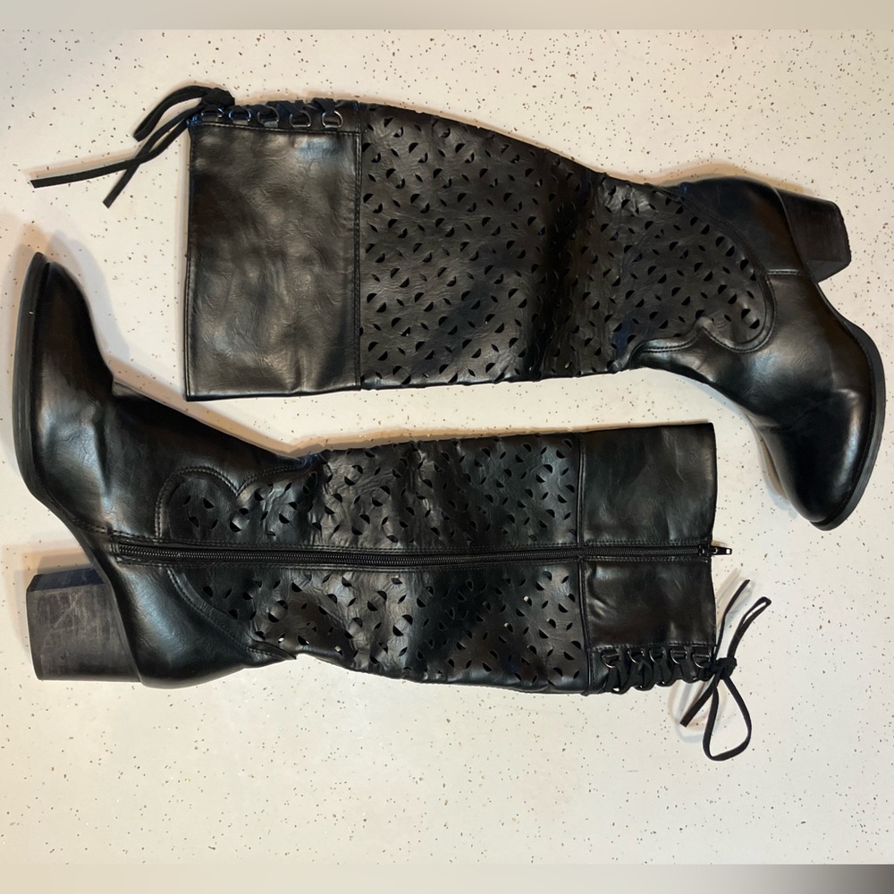 Tall, black, heeled Boutique boots by Corky’s, size 8